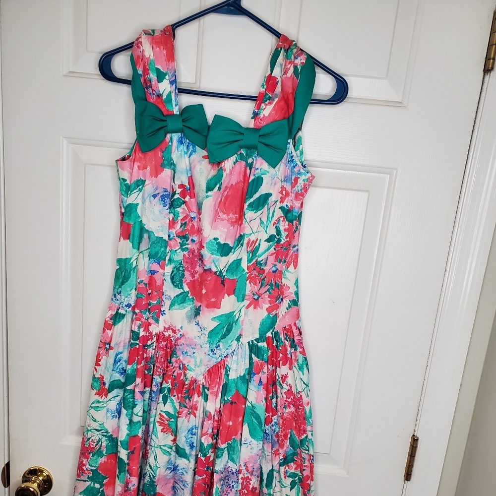 Vintage Leslie Luck Size 10 Floral Dress With Bows